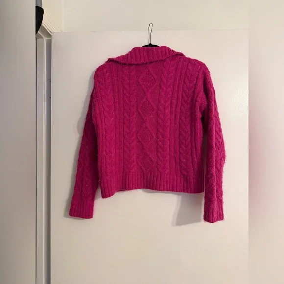 ANTHROPOLOGIE Cable Knit Fishermen 1/4 Zip Pullover Sweater Pink SIZE: XS - Picture 9 of 12